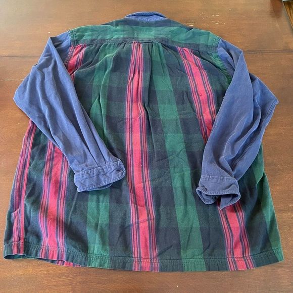 VTG Nautica Shirt Mens XL Blue Vertical Plaid Colorblock 90s Logo Twill - Picture 8 of 9